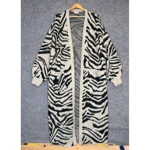 Show Me Your Mumu Tiger Print Open Cardigan Sweater Womens Large Long Tigre Stri